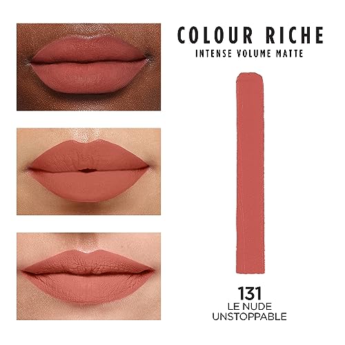 L'Oreal Paris Colour Riche Intense Volume Matte Lipstick, Lip Makeup Infused with Hyaluronic Acid for up to 16HR Wear, Le Nude Unstoppable, 0.06 Oz