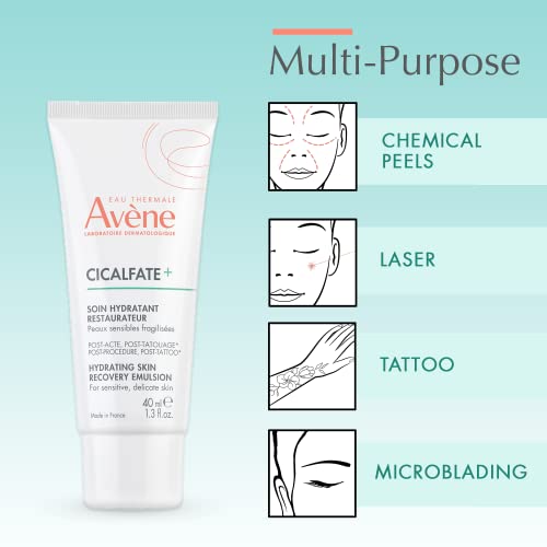 Avène Cicalfate+ Hydrating Skin Recovery Emulsion for post-procedure & post-tattoo, helps restore skin barrier, 24hr hydration, 1.3 Fl Oz