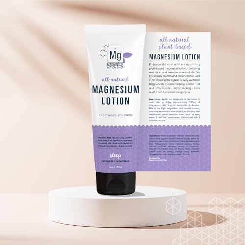 Melatonin + Lavender Magnesium Lotion | 250 mg Magnesium and 3 mg Melatonin per Teaspoon | 6 oz Bottle of Lavender Lotion