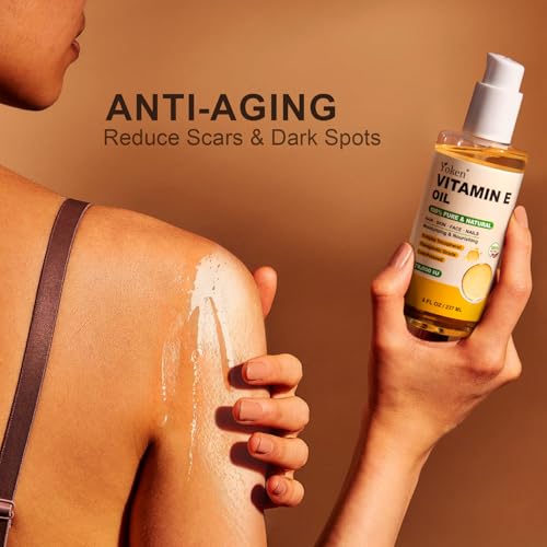 Yoken Vitamin E Oil 8 Fl Oz Organic Vitamin E oil for Skin 70,000 IU Vitamine oils for Scars Hair,Face,Nail,Scalp Perfect Bath and Body Oil Cold Pressed Hexane Free Non-GMO Gluten Free Formula