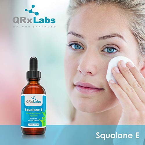 QRxLabs Pure Plant-Based Squalane Oil with Vitamin E (2 oz) - Organic ECOCERT/USDA Certified Squalane from Sugarcane - Moisturizer for Face, Body, Skin & Hair