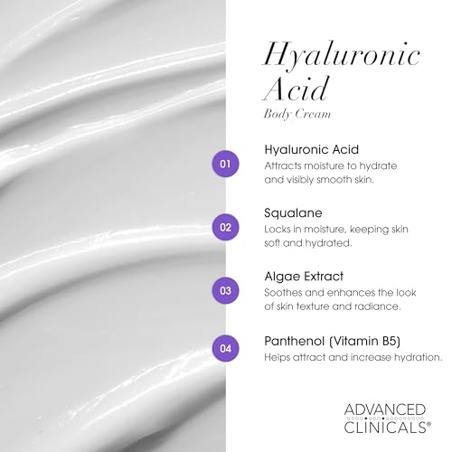 Advanced Clinicals Hyaluronic Acid Moisturizer Body Cream W/Vitamin E | Hydrating Cream & Body Lotion For Women & Men To Help Improve Look of Wrinkles, Dry Skin, Crepey Looking Skin, 16 Ounce