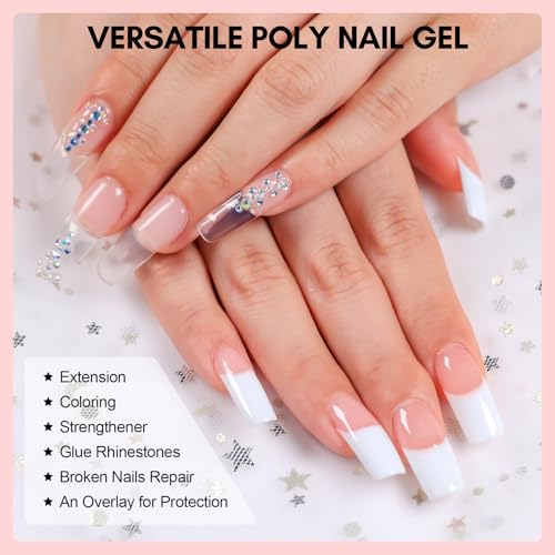 Makartt Poly Nail Gel Kit: 6 Clear Pink White Colors Gel Builder for Gel Nail Extension Set, Long Lasting Hard Gel for Nails Strengther, All in one Nail Thickening Solution Salon Home French Manicure
