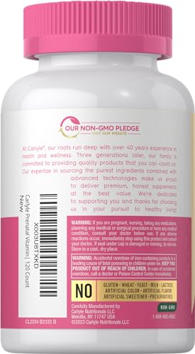Carlyle Prenatal Vitamins for Women | 120 Capsules | Multivitamin and Mineral Formula with Folic Acid | Non-GMO and Gluten Free Supplement | for Her