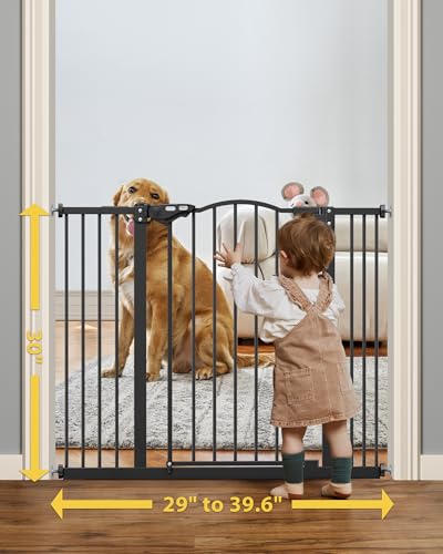 InnoTruth 29-39.6 Width Auto Close Baby Gate, 30 Tall Wide Dog Gate for Pets, Easy Install Walk Through for Doors, Hallways, House, Safety Kid/Puppy Pressure or Hardware Mounted Metal Gate, Black