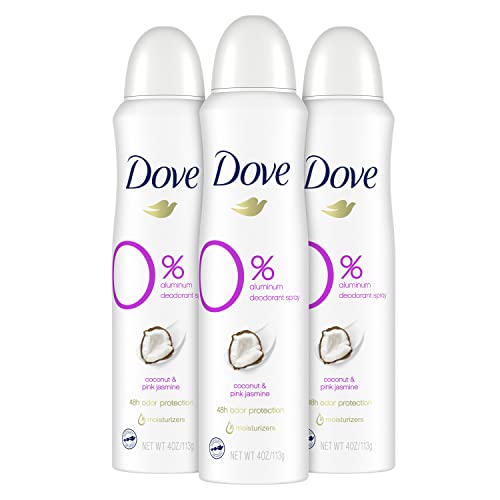 Dove 0 percent Deodorant Spray For 48 Hour Protection Coconut and Pink Jasmine Aluminum Free Deodorant 4 oz 3 Count, White, 4 Ounce (Pack of 3)