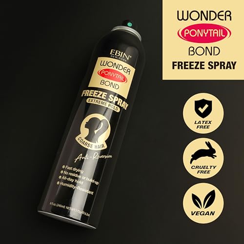 EBIN NEW YORK Wonder Ponytail Bond Freeze Spray Extreme Firm Hold - Coarse Hair 8oz/ 245ml | Long Lasting Hold, 24-Hour Frizz Control, Shine Enhancing, Fast-Drying, Lightweight, All Hair Types