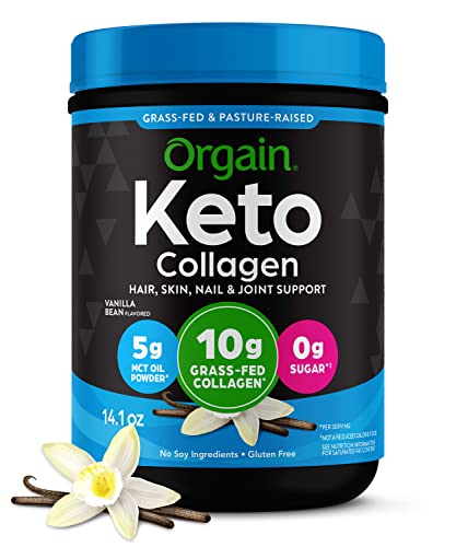 Orgain Keto Collagen Protein Powder, Vanilla - 10g Grass Fed Hydrolyzed Collagen Peptides for Women & Men, Type I & III, 5g MCT Oil - Hair, Skin, Nail, & Joint Support, Non-GMO, Gluten Free - 0.88lb