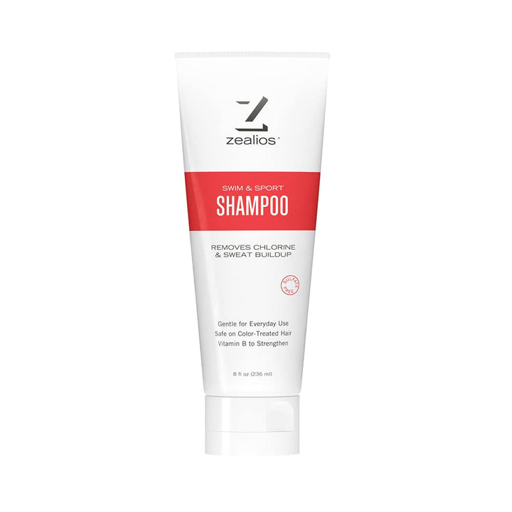 Zealios Sport Clarifying Shampoo, 8 oz Squeeze Tube for Extremely Damaged Hair, Pool Hair Repair & Protector - Sulfate-Free, Moisturizing Chlorine & Salt Removal, Color-Safe, Citrus Scent for Swimmers