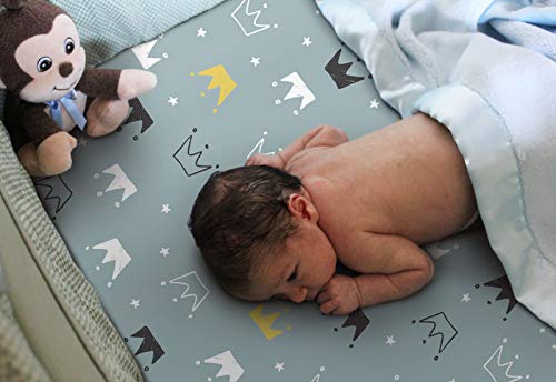 GRSSDER Stretchy Ultra Soft Jersey Knit Fitted Pack n Play Playard Sheets Set 2 Pack,Portable/Mini Crib Sheets, Crown and Cloud for Girls and Boys