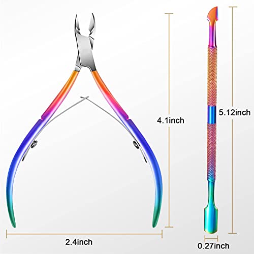 Easkep Cuticle Trimmer with Cuticle Pusher, Cuticle Remover Professional Stainless Steel Cuticle Cutter Nippers Rainbow Sharp Sturdy Pedicure Manicure Tools for Fingernails and Toenails 1
