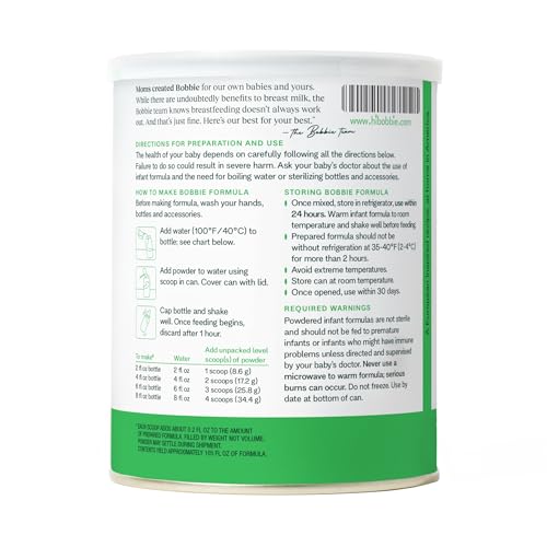 Bobbie Organic Infant Formula, Milk Based Powder with Iron, DHA and Vitamin D, Modeled After Breast Milk, Organic Baby Formula for Newborn to 12 Months Old Infant, 14.1 oz, 1 Pack