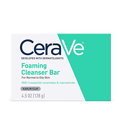 CeraVe Foaming Cleanser Bar, Soap-Free Body and Face Cleanser Bar for Oily Skin, Fragrance Free, 4.5 Ounce