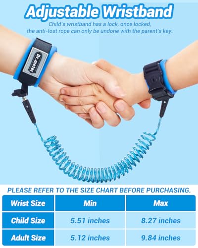 Dr.meter Toddler Leash, 2 Pack Safety Anti Lost Wrist Link with Key Lock, Reflective Child Walking Harness, 8.2ft Blue + 4.92ft Orange Kids Leash for Supermarket Mall Airport Amusement Park Zoo Travel