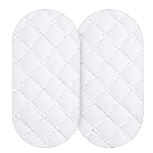 Yoofoss Waterproof Bassinet Mattress Pad Cover 2 Pack Fit for Hourglass/Oval Bassinet Mattress, Baby Bassinet Mattress Protector for Boys and Girls 32X16in White