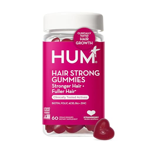 HUM Hair Strong - Daily Gummies with Biotin to Improve Hair Growth - Fo Ti, Folic Acid, Zinc, Vitamin B12 & PABA to Support Healthy Hair, Skin and Nails for Women and Men (60-Count)