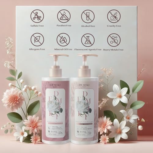 DEMIKI Japanese Shampoo and Conditioner Set for Women,Sulfate Free Shampoo for Oily Hair,Paraben Free,Dye Free,Organic Rose Scent,Clarifying Shampoo Moisturizing and Refreshing Natural Hair Care,32oz