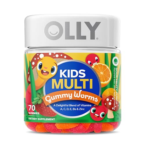 OLLY Kids Multivitamin Gummy Worms, Overall Health and Immune Support, Vitamins and Minerals A, C, D, E, Bs and Zinc, Chewable Supplement, Sour Fruit Punch, 45 Day Supply (70 Count)