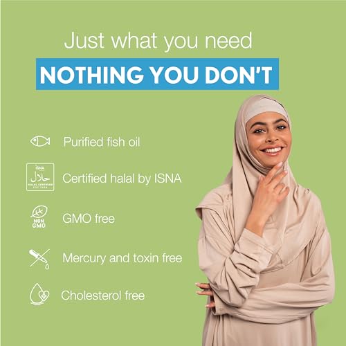 Noor Vitamins Halal Fish Oil, Halal Vitamins, Fish Oil Halal, Ultra Omega 3 Wild Peruvian Fish Oil (800 mg EPA & 400 mg DHA) Heart, Brain & Joint Support, Non-GMO & Gluten Free (120 Count)