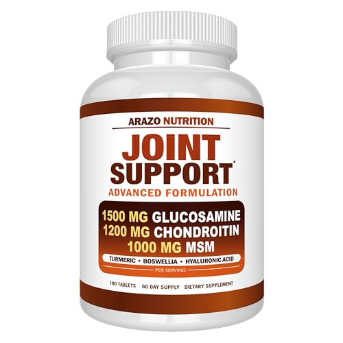 Arazo Nutrition Glucosamine Chondroitin Turmeric Msm Boswellia - Joint Support Supplement for Relief 180 Tablets for Bones, Back, Knees, Hands (180 Tablets)