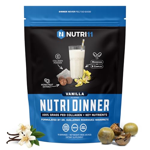NutriDinner by Nutrillermo | Grass-Fed Collagen Protein Powder | Collagen with Magnesium B-Vitamins | Collagen Supplement for Sleep and Recovery (14,9, Vanilla)
