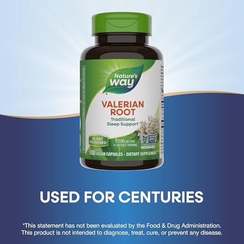 Nature's Way Valerian Root, Traditional Sleep Support*, Non-GMO Project Verified, Gluten Free, Vegan, 100 Capsules (Packaging May Vary)