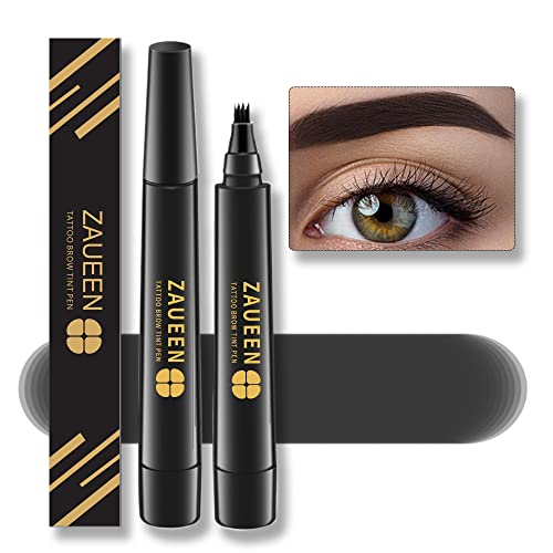 Tattoo Eyebrow Pen, Microblading Fork Tip Brow Pencil, Waterproof, Smudge-Proof, 48 Hours Long Lasting, Natural Looking (JET BLACK)