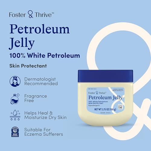 Foster & Thrive Petroleum Jelly Healing Skin Protectant, Provides Dry Skin Relief and Protects Minor Cuts, Hypoallergenic, Dermatologist Recommended, Fragrance-Free, Locks in Moisture 3.75 oz 4-Pack