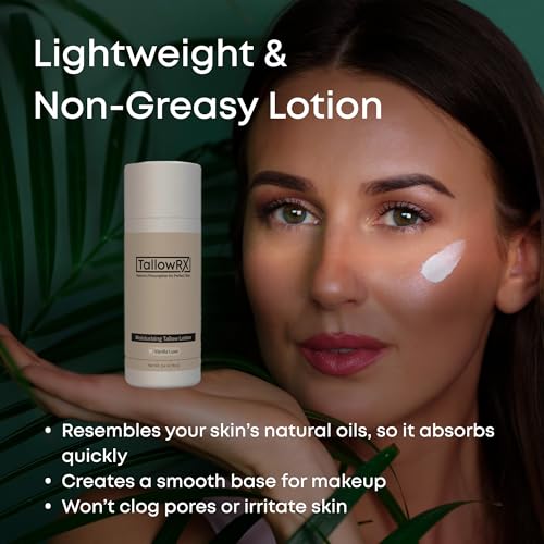 TALLOWRX Vanilla Tallow Lotion – Luxurious Hydration for Face & Body – Grass-Fed Tallow with Aloe, Vitamin E & Arrowroot Powder – (3.4 oz, Vanilla Scented)