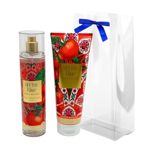 Bath & Body Works OFF THE VINE Fine Fragrance Mist & Body Cream 2pc bundle Gift Set with a Blue Bow for Holidays – Full Size