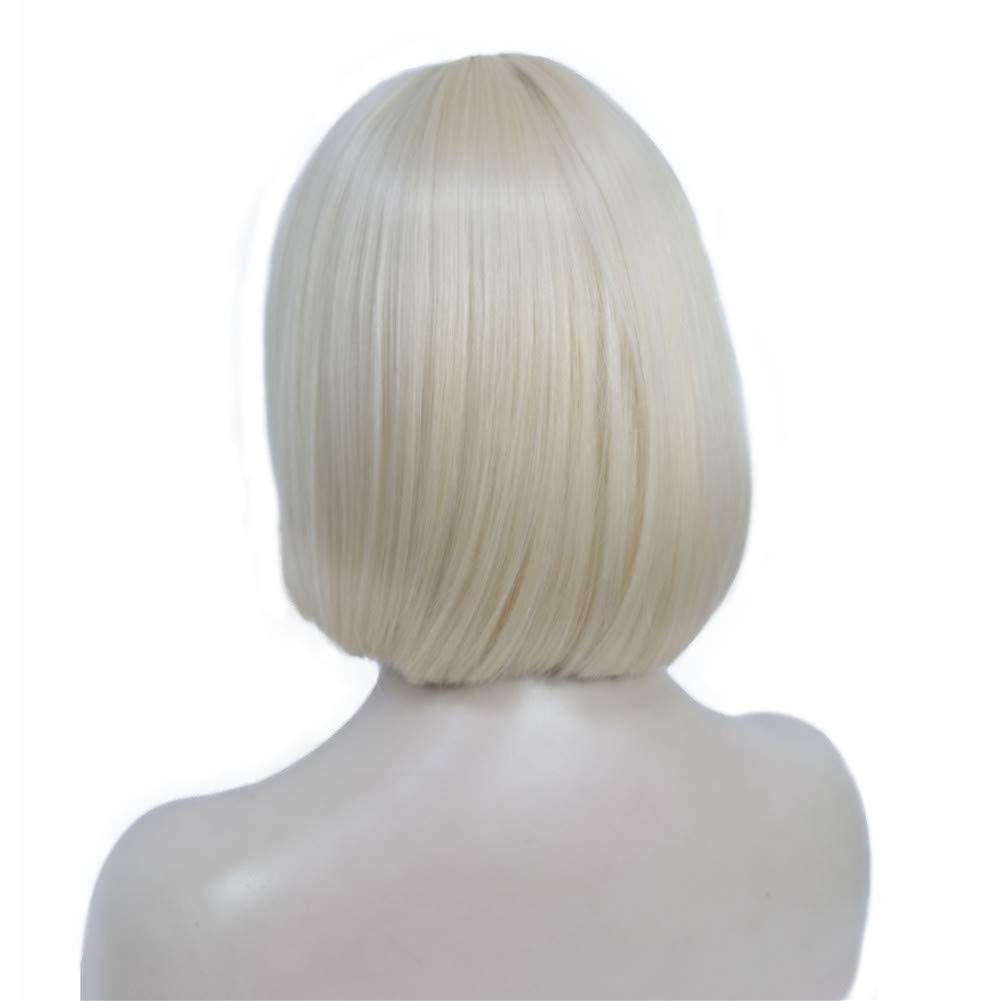 Aimole Short Straight Bob Wig Cute Flat Bangs Synthetic Full Women Wigs(613-Pale Blonde)
