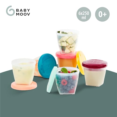 Babymoov Baby Food Jars, Set of 6 (8oz Each) Storage Containers, BPA-Free Leakproof Silicone Lids, Microwave, Freezer & Dishwasher Safe, Perfect Meals & Snacks, Baby Registry Essential