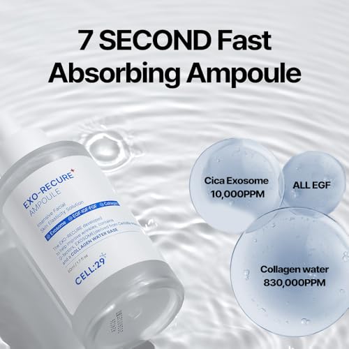 CELL29 Exo-Recure Ampoule Exosome 10,000 PPM Collagen Water Fast Absorption Deep Hydration Rejuvenation Anti-Aging Glass Skin Pore Minimizer Skin Barrier KOREAN SKINCARE 50ml 1.71 Fl.Oz
