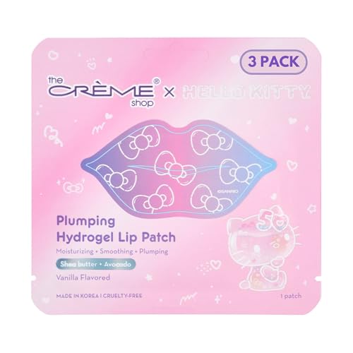 The Crème Shop x Hello Kitty Plumping Hydrogel Lip Patch, Lip Masks for Dry Lips, Hydrating Lip Plumper Mask, Nourishing Lip Care - 50th Year Anniversary Limited Edition (Pack of 3)
