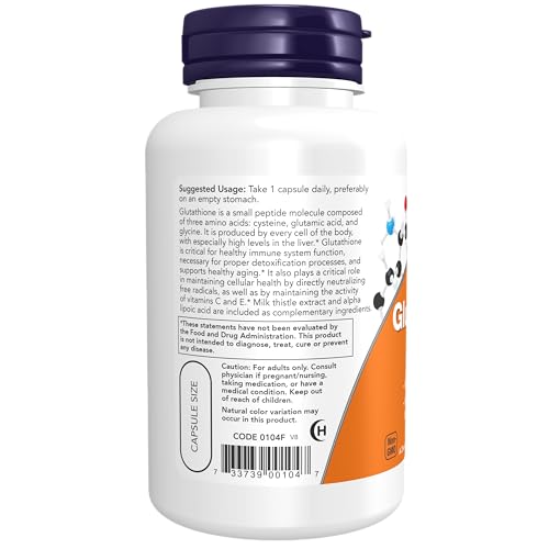 NOW Foods Supplements, Glutathione 500 mg, With Milk Thistle Extract & Alpha Lipoic Acid, Free Radical Neutralizer*, 60 Veg Capsules