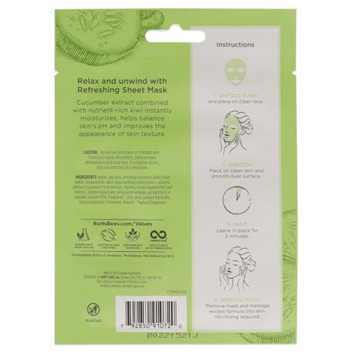 Burts Bees Refreshing Sheet Mask - Cucumber Unisex 1 Pc, (60192)