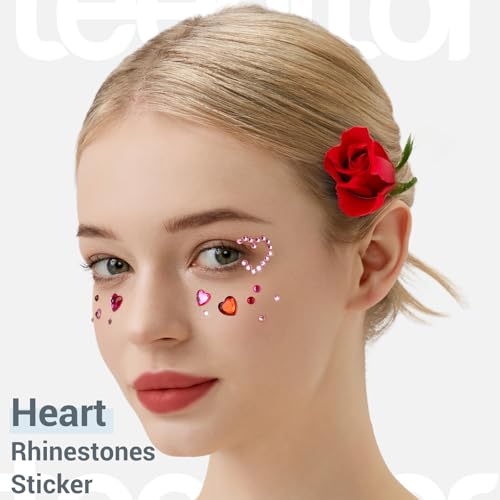 Teenitor Self Adhesive Face Gem Stickers, Face Gems Rhinestones Pearl Stickers, Hair Accessories For Girls, Rave Accessories For Women, Jewel Stickers for Face, Eye, Hair, Body, Nail