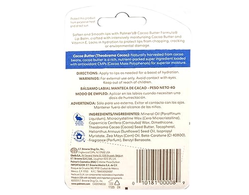 Palmer's Cocoa Butter Formula Lip Balm with Vitamin E, 4g/.15 oz (Pack of 6)