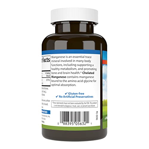 Carlson - Chelated Manganese, 20 mg - Superior Absorption, Healthy Metabolism, Bone Support & Brain Health, 250 Tablets