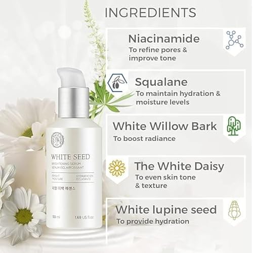 The Face Shop Whiteseed Brightening Serum | Deep Skin Brightening, Boost Moisturization & Pore Minimize | Skin Texture & Clarity Improvement, Dullness Reducing, 1.69 Fl Oz