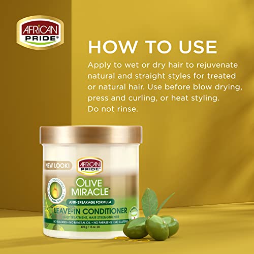 African Pride Olive Miracle Leave In Conditioner Creme (3 Pack), enriched with olive and tea tree oil to protect and condition scalp and hair, 15oz.