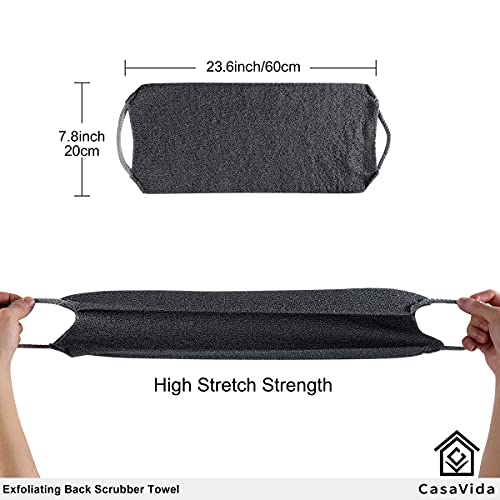 CASAVIDA Back Scrubber for Shower Nylon Bath Towel Washer Exfoliating Washcloth Rear Japanese Stretchable Strap Wash Cloth Body Exfoliation 2 Pack (Blue + Charcoal Gray)