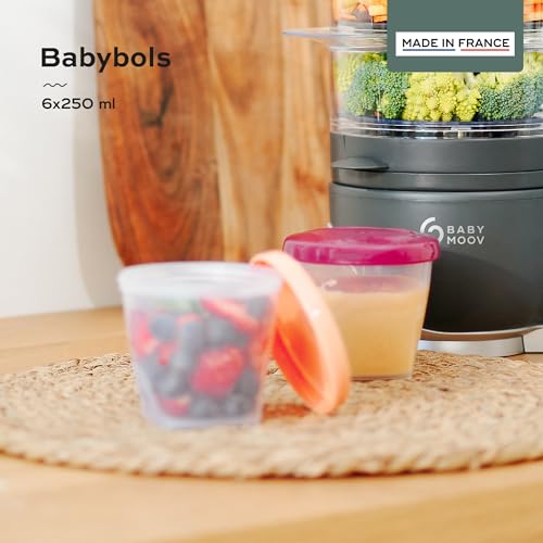 Babymoov Baby Food Jars, Set of 6 (8oz Each) Storage Containers, BPA-Free Leakproof Silicone Lids, Microwave, Freezer & Dishwasher Safe, Perfect Meals & Snacks, Baby Registry Essential