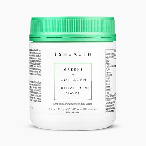 JSHealth Super Greens Powder - Greens & Collagen Powder - Superfood Powder with Marine Collagen Peptides, Vitamins & Veggies, 30 Servings