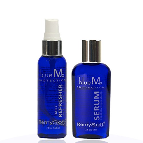 RemySoft blueMax Daily Refresher & Protective Silicone Serum Set - Safe for Hair Extensions Weaves and Wigs - Salon Formula Leave-in Conditioner & Serum