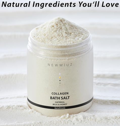 Collagen Bath Salt Soak Moisturize Soften Skin Magnesium Coconut Oatmeal Honey Epsom Salt Luxury Spa Destress Relaxation Gifts for Women and Men
