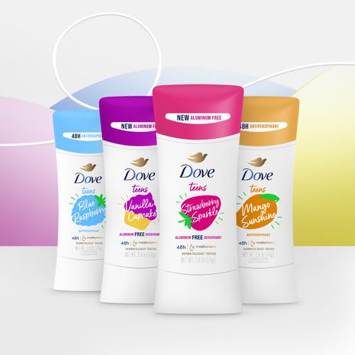 Dove Teens Deodorant Stick Vanilla Cupcake 4 Count Deodorant stick for teens 48-hour protection without aluminum 2.6 oz