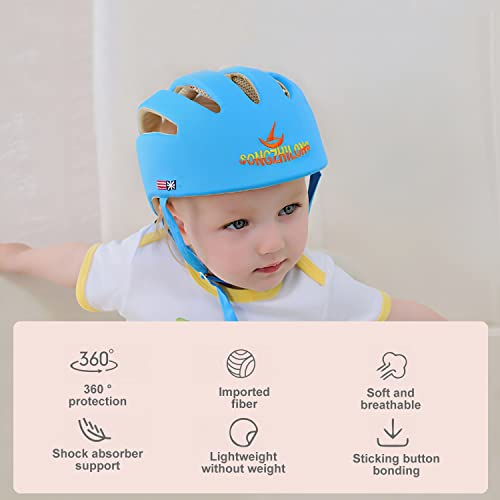 Baby Adjustable Helmet, Kid Soft Cushion Harnesses Cap, Toddler Infant Hat When Learning to Crawl Walk Play (Blue)