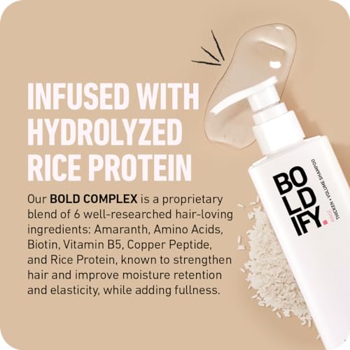 BOLDIFY Thickening Shampoo - Rice Water for Hair Growth and Volumizing Shampoo for fine Hair, Weightlessly Removes Excess Oil, Rice Water Shampoo for Thinning Hair, Fine Hair & Oily Hair - 8oz