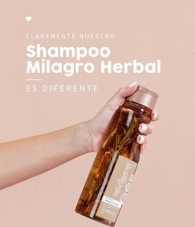 Milagros Shampoo y Acondicionador Herbal - Romero, Jengibre y Arroz 100% natural | Combate caida del cabello y promueve su crecimiento.